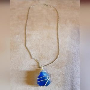 Blue Sea Glass Necklace